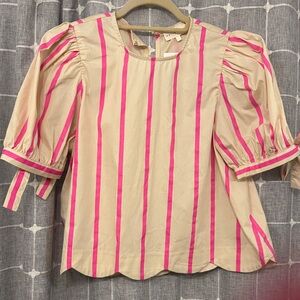 Entro Pink Striped Puff Sleeve Blouse size L
